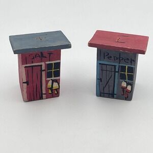 Vintage 1990s Wooden Shed Salt & Pepper Shakers Rustic Folk Art Country Decor